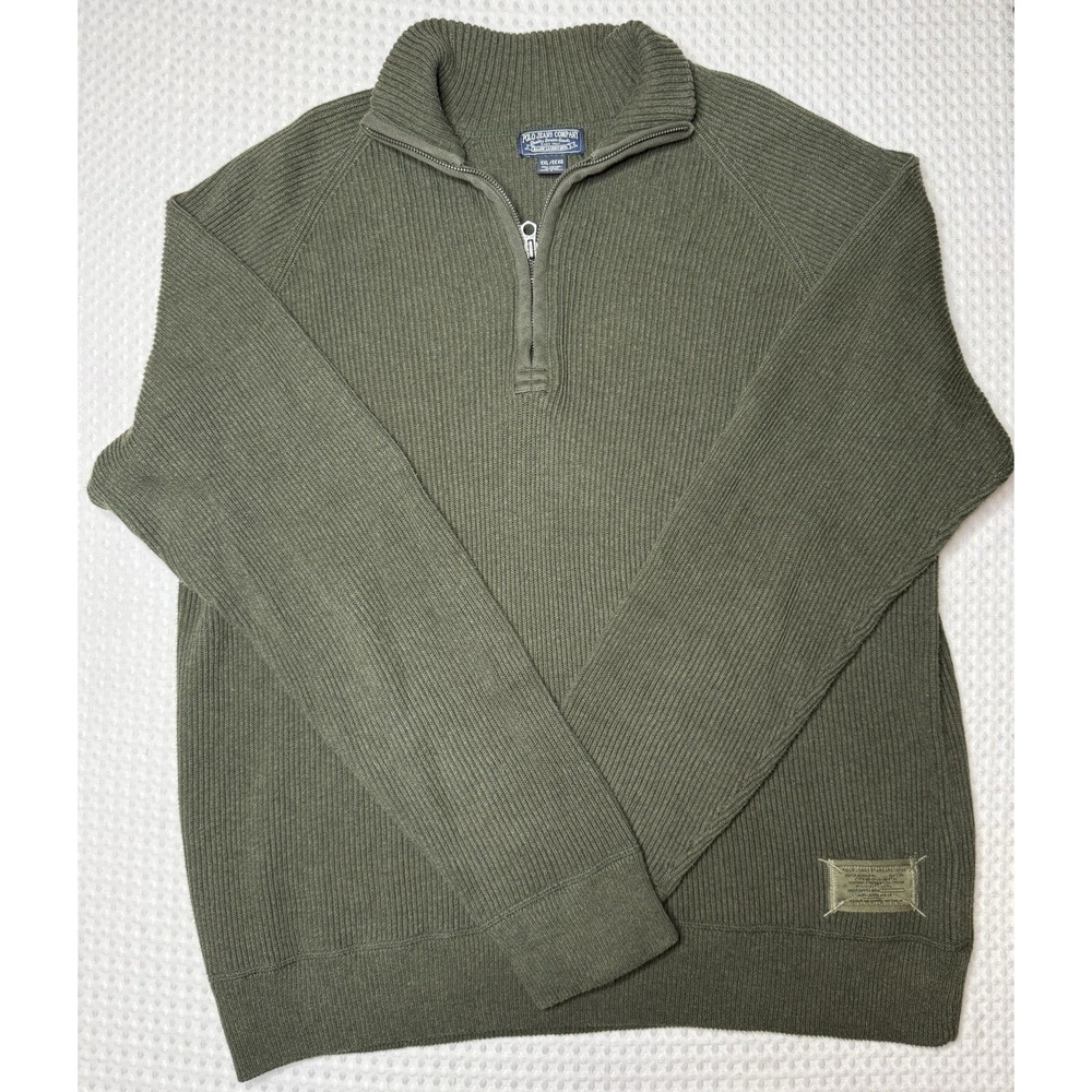 VTG Polo Jeans Co Ribbed Knit Military Sweater Men XXL Green 1/4 Zip Pullover